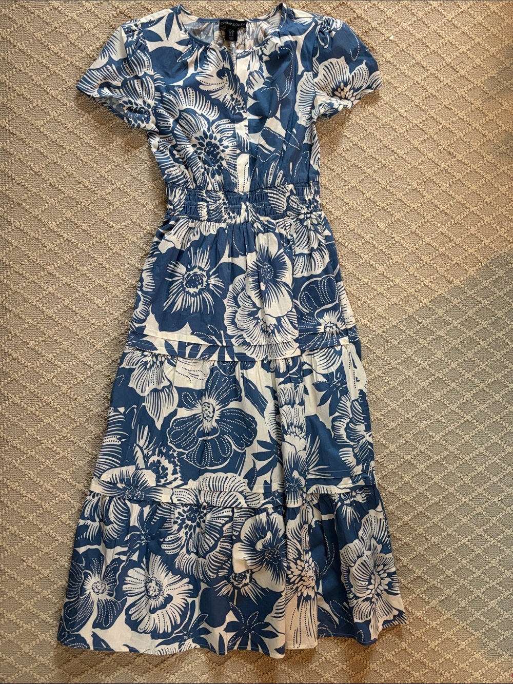 Cynthia Rowley Blue & White Floral Tiered Max iDress